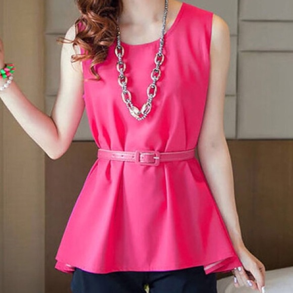 🆕Pink chiffon summer sleeveless shirt & belt - Picture 2 of 4